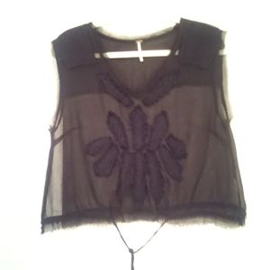 Free People Sheer Crochet/Embroidered Top